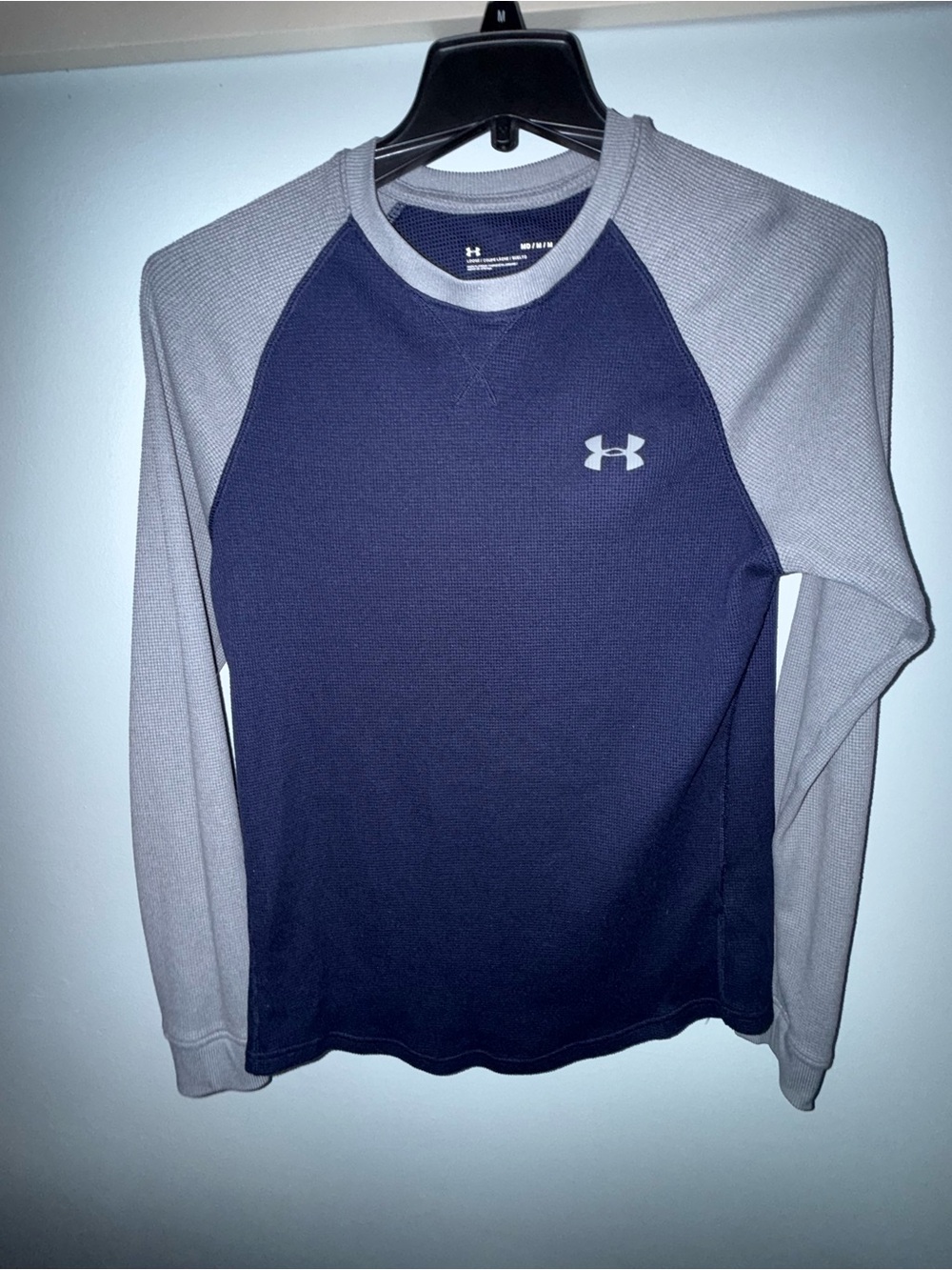 Under Armour Men's Long-Sleeve Waffleweave Raglan Crew - Navy & Gray size Med